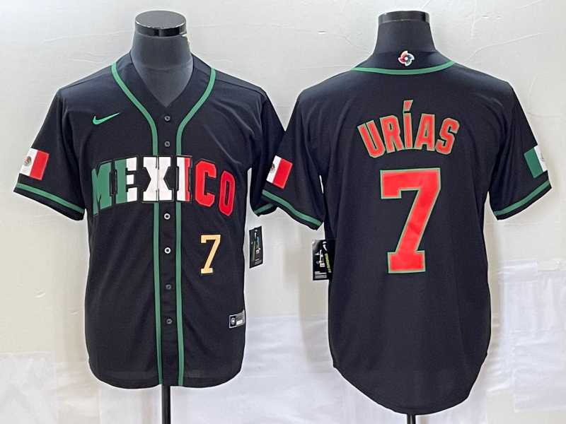 Mens Mexico Baseball #7 Julio Urias Number 2023 Black World Baseball Classic Stitched Jersey4